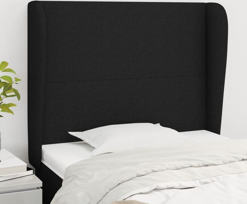 vidaXL Kopfteil mit Ohren Schwarz 93x23x118/128 cm Stoff - Kopfteil - Kopfteile - Bett-Kopfteil - Bettkopfteil
