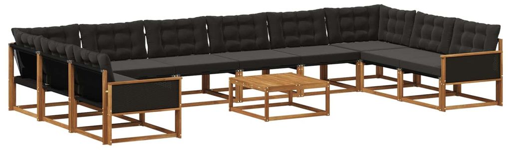 vidaXL Outdoor-Sofagarnitur mit Kissen 11 pcs Natürlich und Schwarz