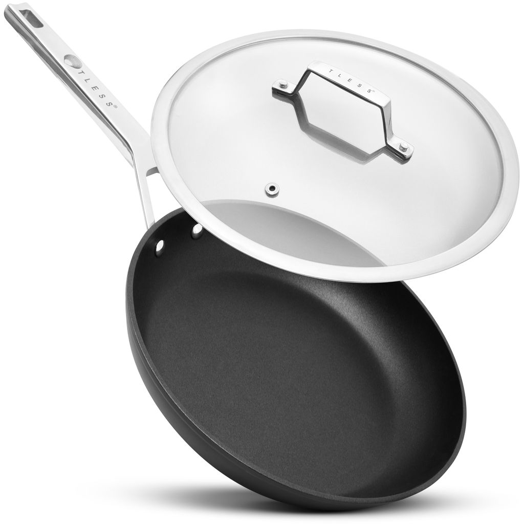 TLESS Pfanne mit Deckel backofengeeignet Ø 28 cm | Bratpfanne & Universalpfanne für Induktion | sehr widerstandsfähig & spülmaschinenfest |