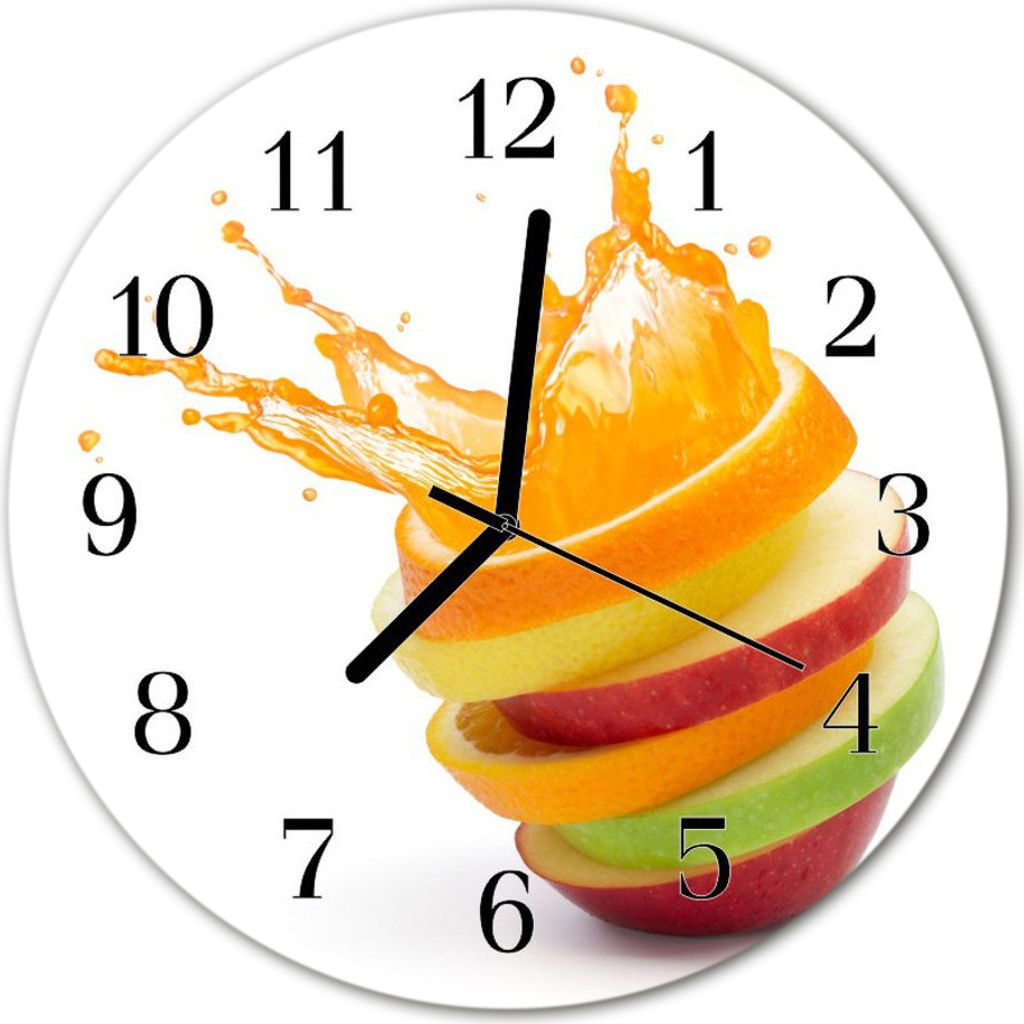 Glasuhr Wanduhr Küchenuhr Echt-Glas 30fi cm Früchte mehrfarbig