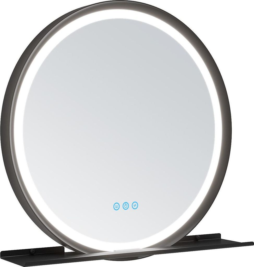 LED Bad Spiegel Badezimmerspiegel Rund Badspiegel mit Beleuchtung Touch Wandspiegel mit Ablage Aluminiumrahmen 60 cm Antibeschlag Dimmbar