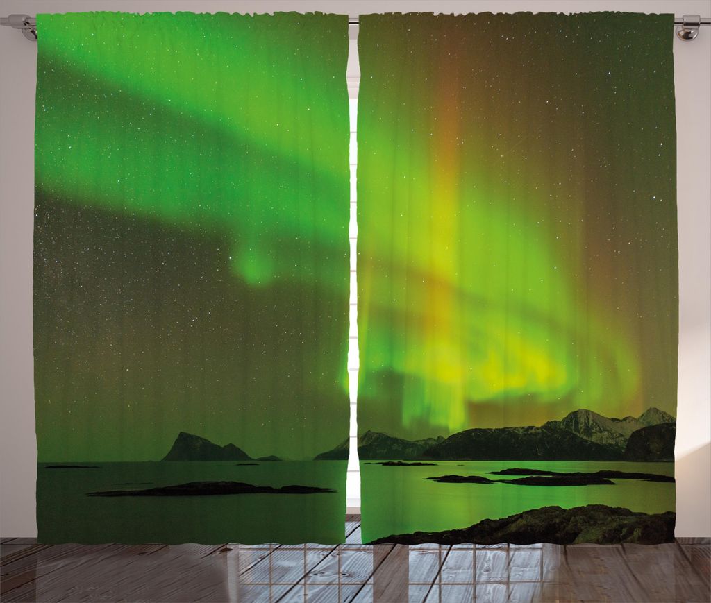 ABAKUHAUS Nordlicht Rustikaler Vorhang, Ruhige Aussicht, Wohnzimmer Universalband Gardinen mit Schlaufen und Haken, 280 x 225 cm, Reseda Grün und