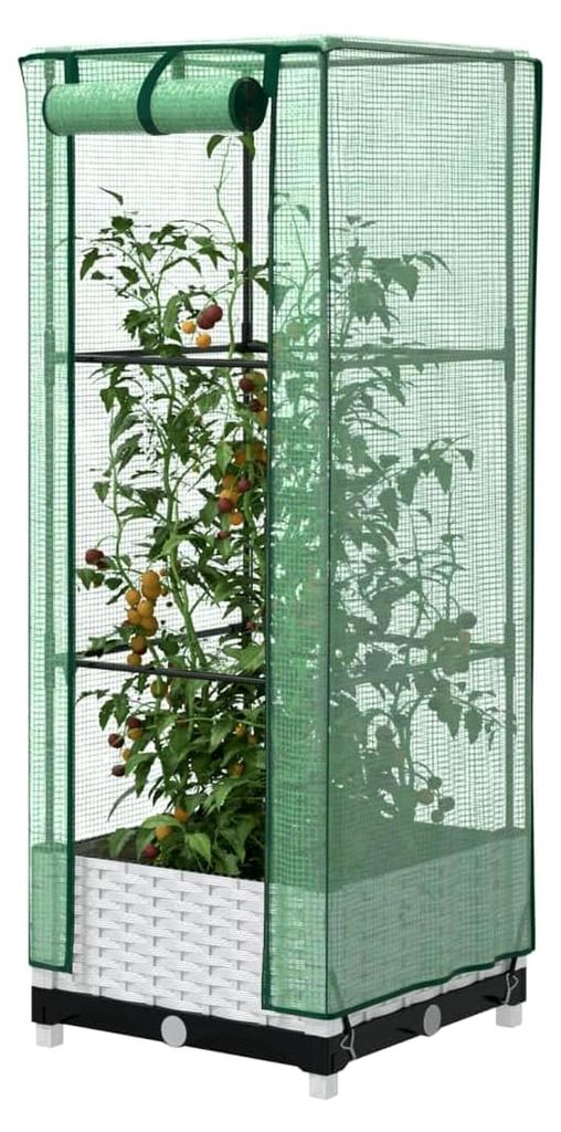 Haus & Garten, Rasen & Garten, Gartenarbeit, Töpfe & Pflanzgefäße, Hochbeet mit Gewächshausabdeckung, Rattan-Optik, 40 x 40 x 123 cm