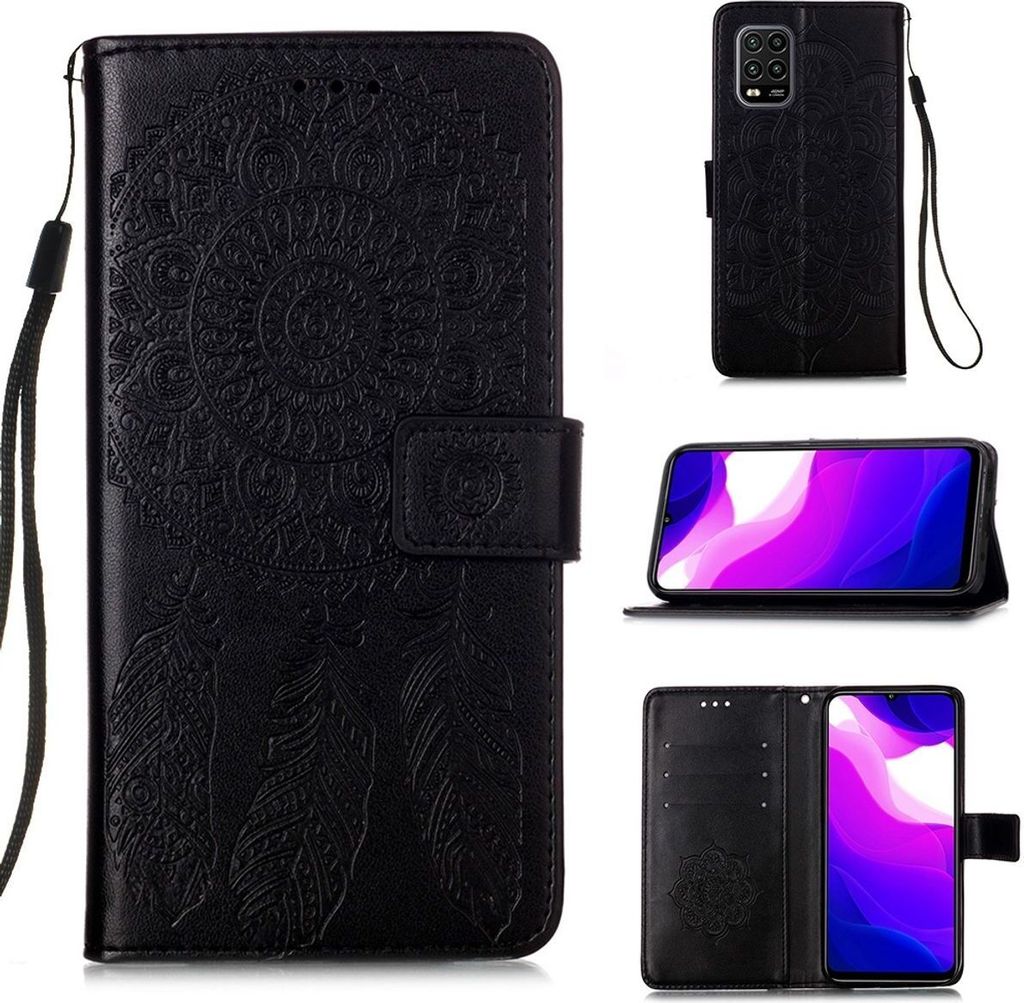 König Design Hülle kompatibel mit Xiaomi Mi 10 Lite 5G Kunstleder Handyhülle - Handy Case Schwarz