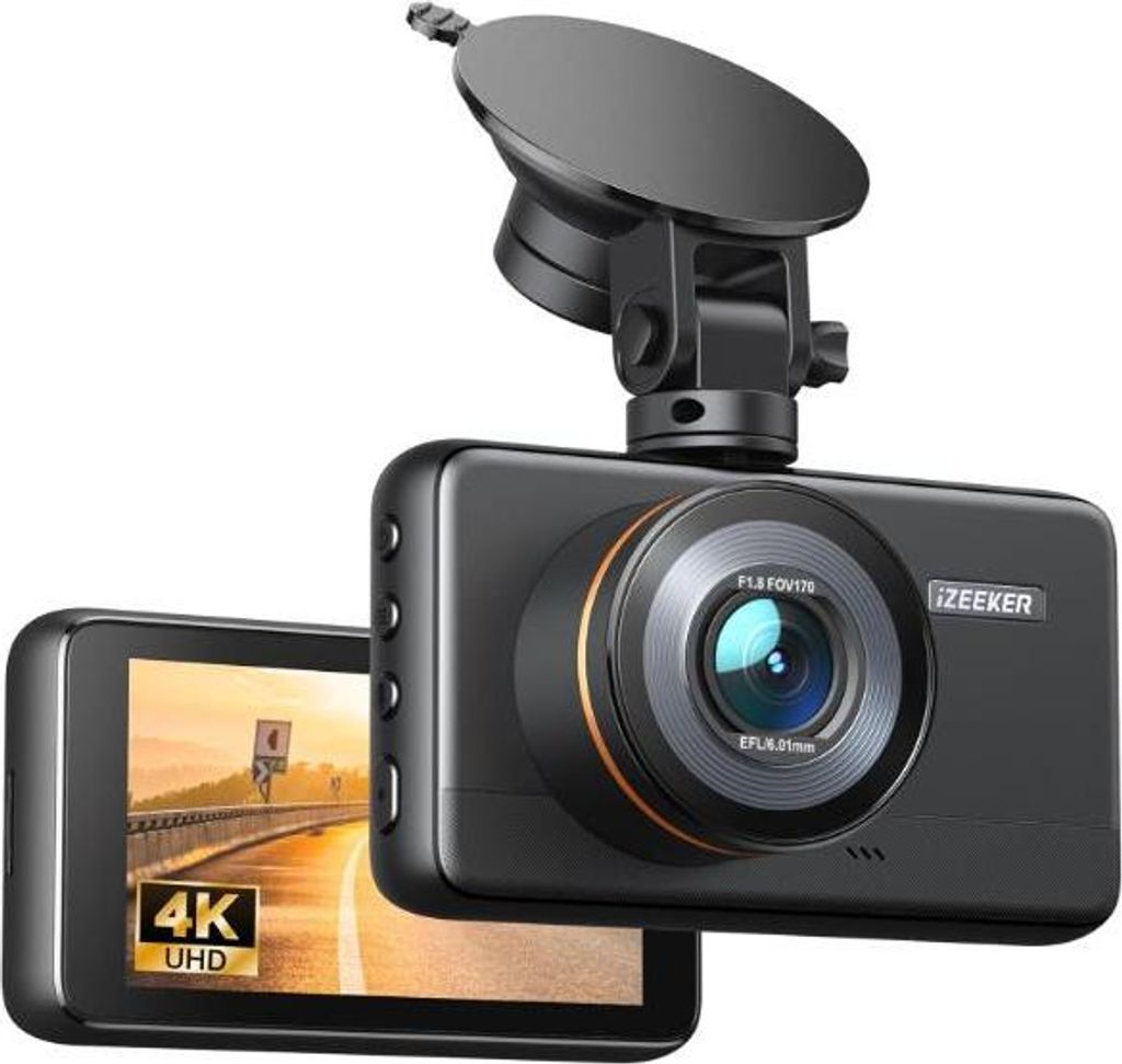 iZEEKER 4K Dashcam vorne mit MicroSD-Karte, 4K 30FPS/1080P 60FPS Autokamera, Autokamera mit Super-Nachtsicht, WDR, Notfallaufzeichnung, Parküberwa...