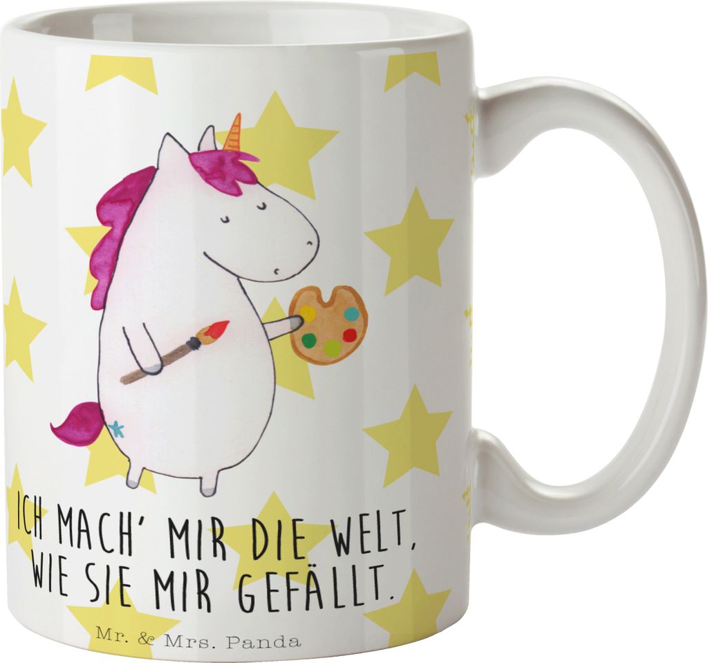 Mr. & Mrs. Panda Tasse Einhorn Künstler - Weiß - Geschenk, Trinkbecher, cappuccinotasse, Welt, Malen, Englisch, Zeichnen, Deko, Kaffeebecher, Tee...