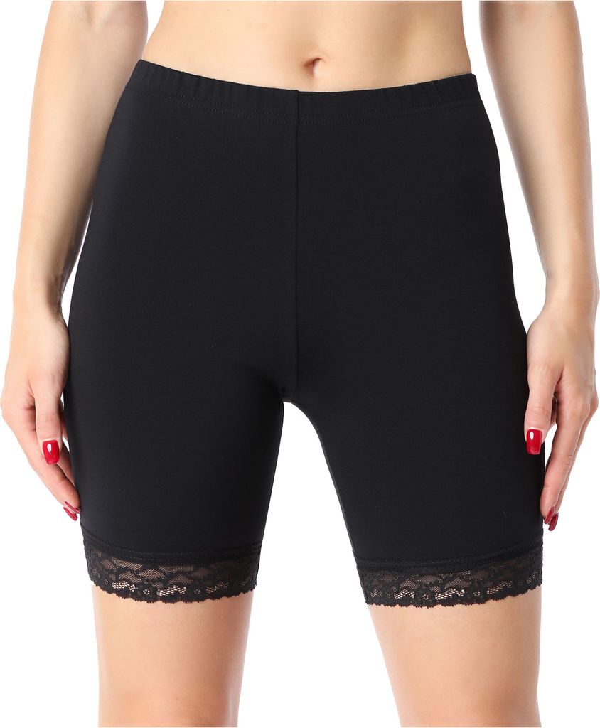 Bellivalini Damen Kurze Leggings aus Baumwolle mit Spitze BLV50-225 (Schwarz, XS)