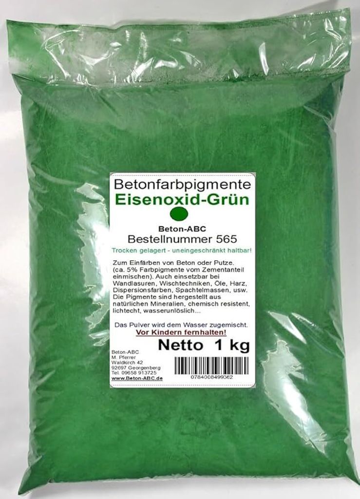 Eisenoxid Grün Pigment 1kg Pulver für Betonmasse, Putze, Produktbild 