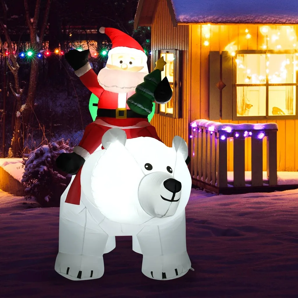 Ours Noël Gonflable Lumineux 200cm, Polyester Résistant aux Intempéries
