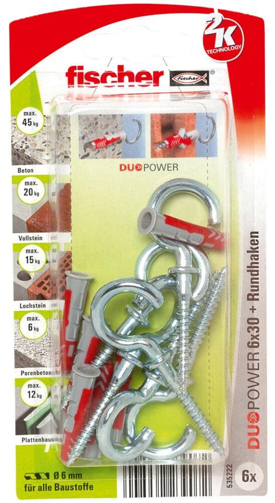 Dübel DUOPOWER 6x30 RH K (hellgrau/rot, 6 Stück)