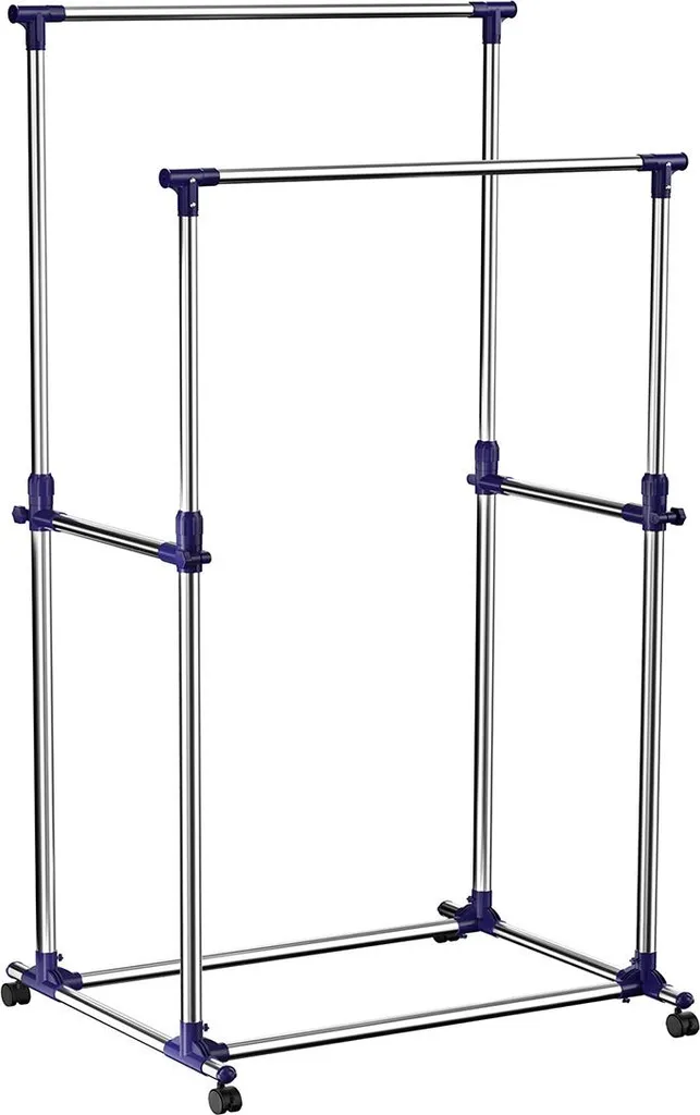 Porte-manteau à double barre bleu marine en métal robuste 110x150cm