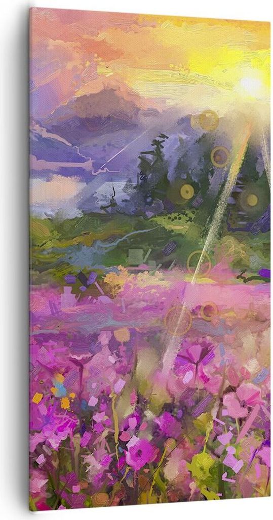 Bild auf Leinwand - Leinwandbild - Berge Blumen Blumen - 65x120cm - Wand Bild - Wanddeko - Leinwanddruck - Bilder - Kunstdruck - Wanddekoration - L...