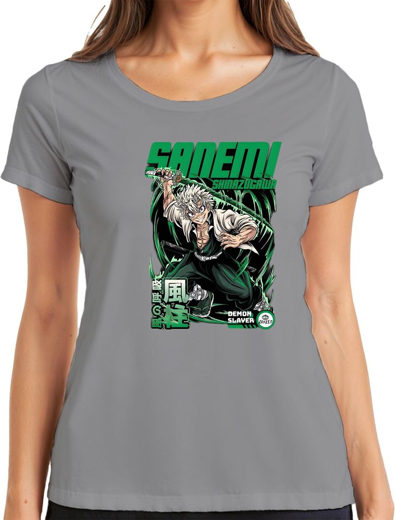Sanemi Shinazugawa Demon Slayer Wind Hashira weißes Haar Schwert Damen T-Shirt, Grau, XL
