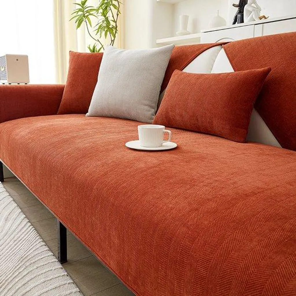 Protège-canapé caramel 70x210 cm doux en chenille pour salon et chiens