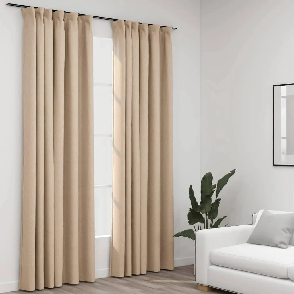The Living Store Tende oscuranti ganci look lino 2 pz. Beige 140x245 cm