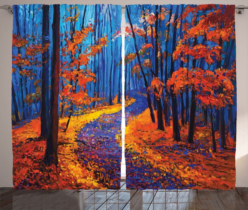 ABAKUHAUS Herbst Rustikaler Vorhang, Wald in Herbstsaison, Wohnzimmer Universalband Gardinen mit Schlaufen und Haken, 280 x 175 cm, Orange Navy