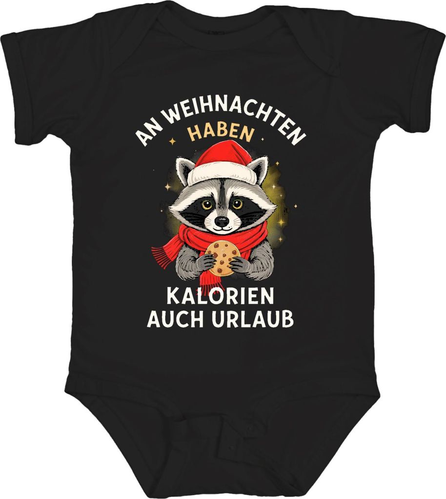 Weihnachten Kalorien haben Urlaub Waschbär Keks lustig Geschenk Unisex Baby Body, Schwarz, 3/6