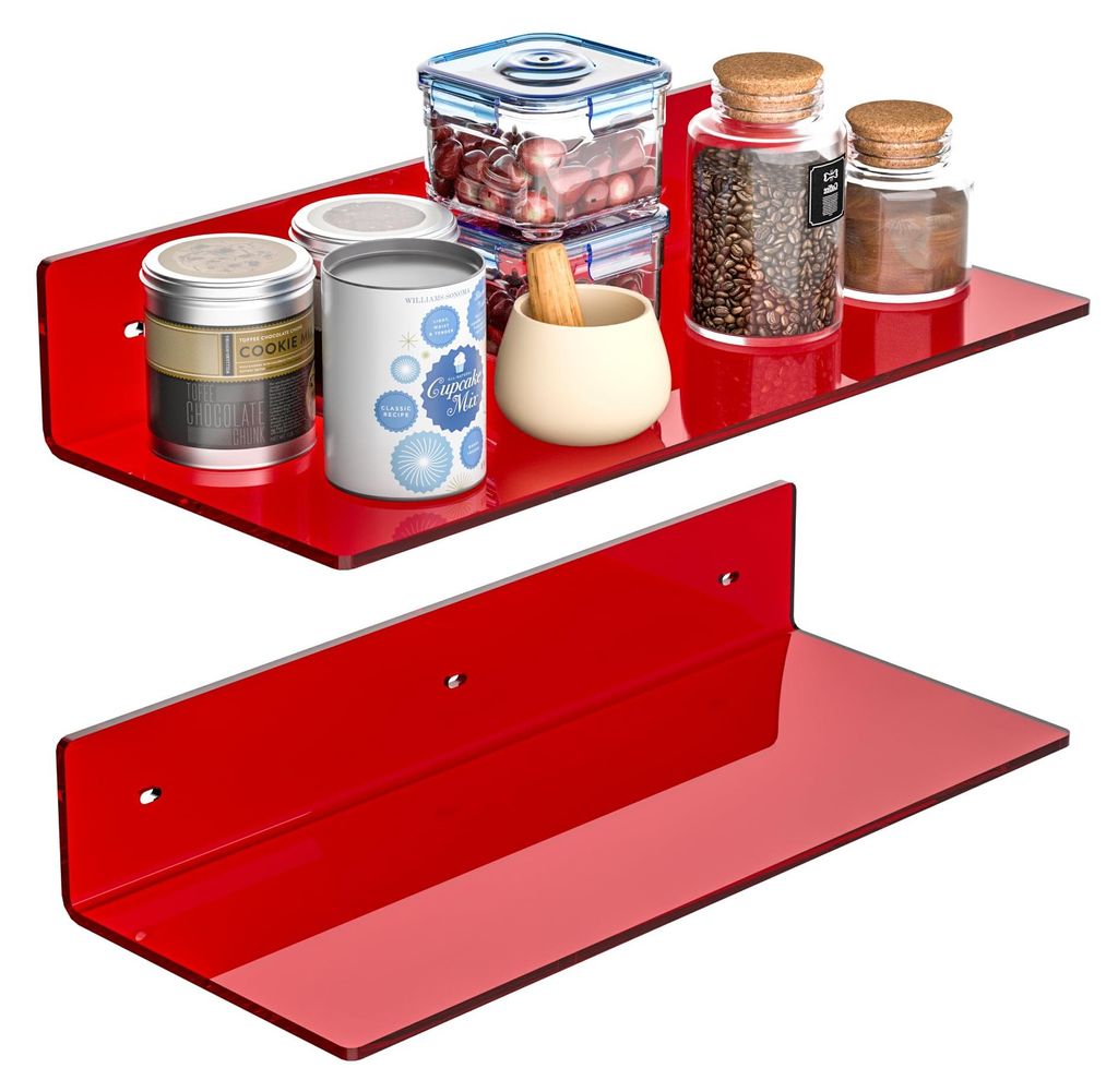 38 cm hohe rote Acrylregale, Wandregale für Schlafzimmer, Wandregale zur Präsentation von Sammlerstücken, Lautsprechern, Pflanzen, 2er-Set