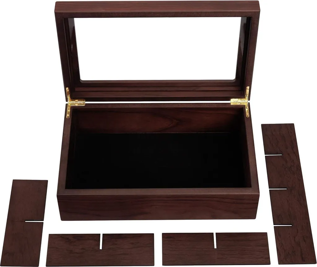 Boîte à thé en bois de noyer luxe avec 8 compartiments et vitre - 32cm - 2