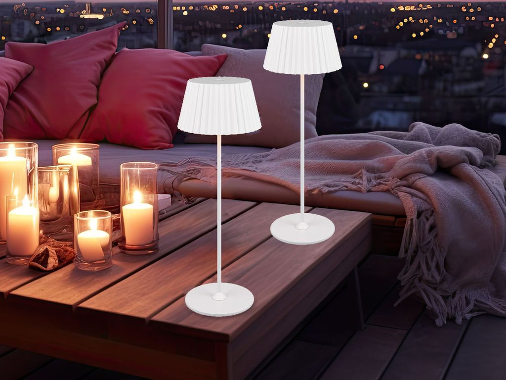 2er SET LED Akku Tischlampen ohne Strom - kabellose Outdoor Tischleuchten Weiß