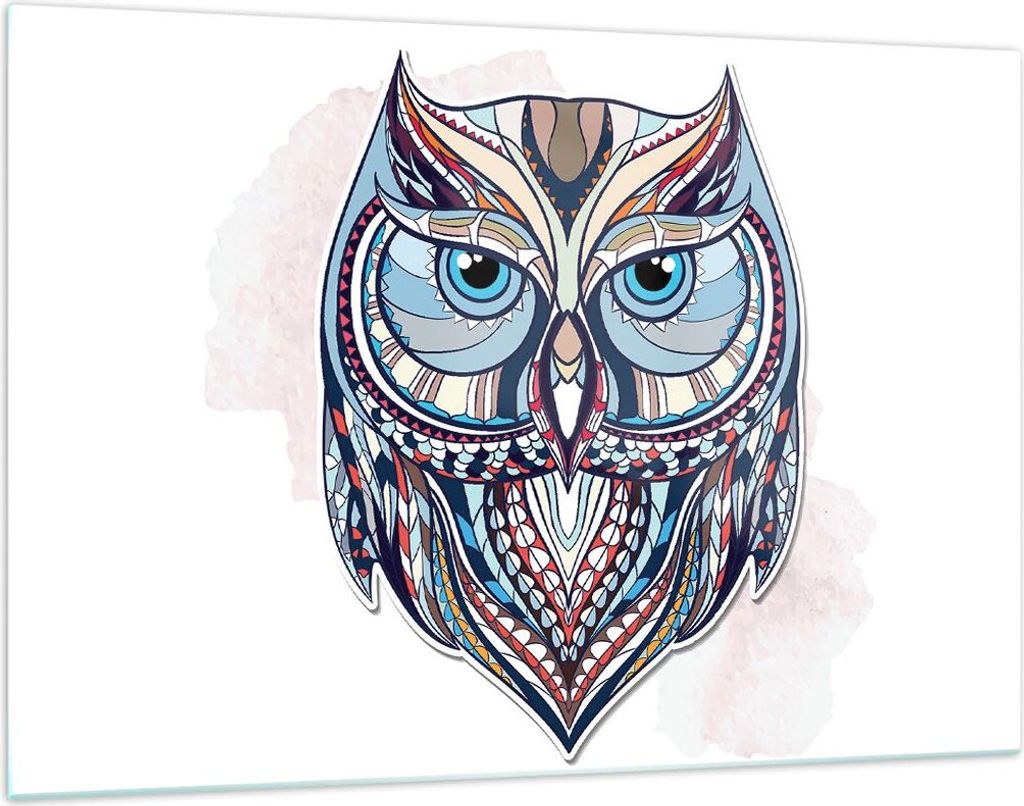 Bilder auf glas - Owl aztekische Tierwelt Grafik - 120x80cm - Glasbilder - Wandbilder - Kunstdruck - zum Aufhängen bereit - Wanddekoration aus Gla...