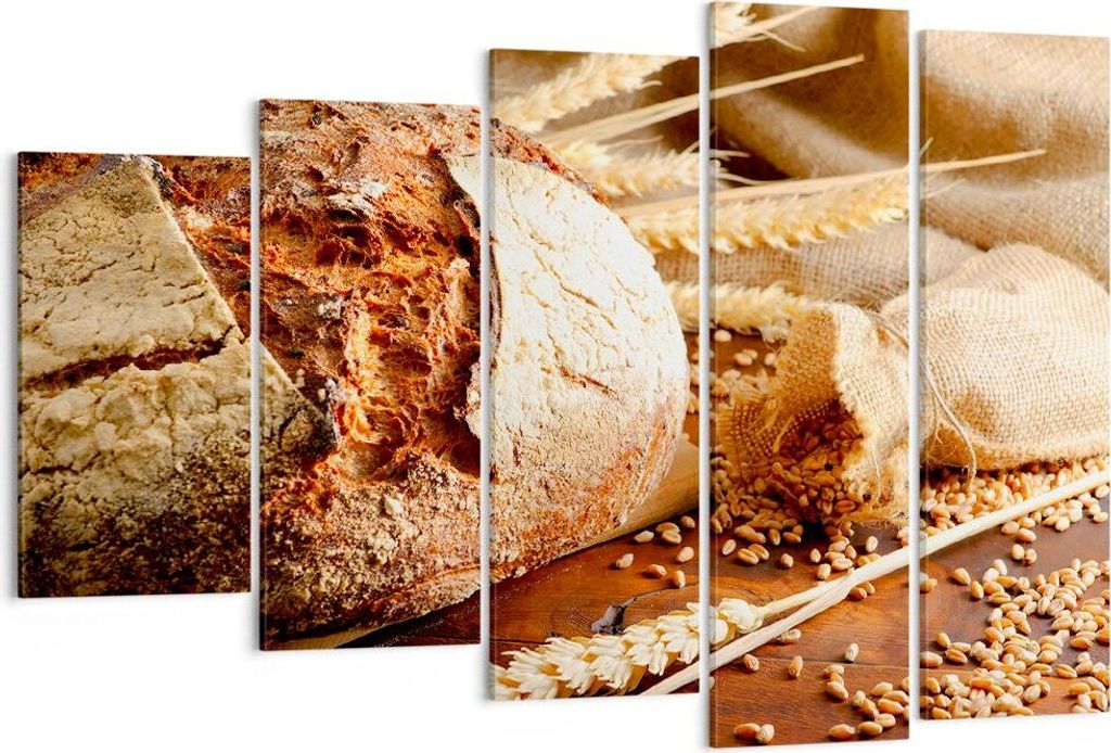 Bild auf Leinwand - Leinwandbild - Brot Bäckerei Lebensmittel Roggen - 150x100cm - Wand Bild - Wanddeko - Leinwanddruck - Bilder - Kunstdruck - Le...
