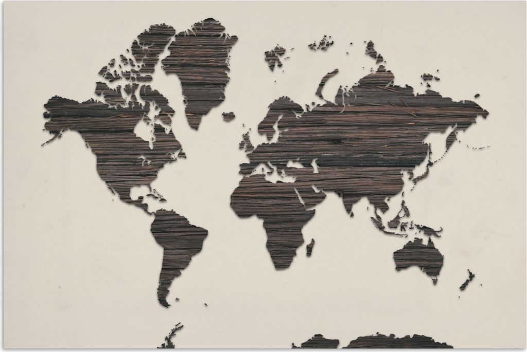 MuchoWow Poster Weltkarte - Braun - Holz 120x80 cm - Bilder