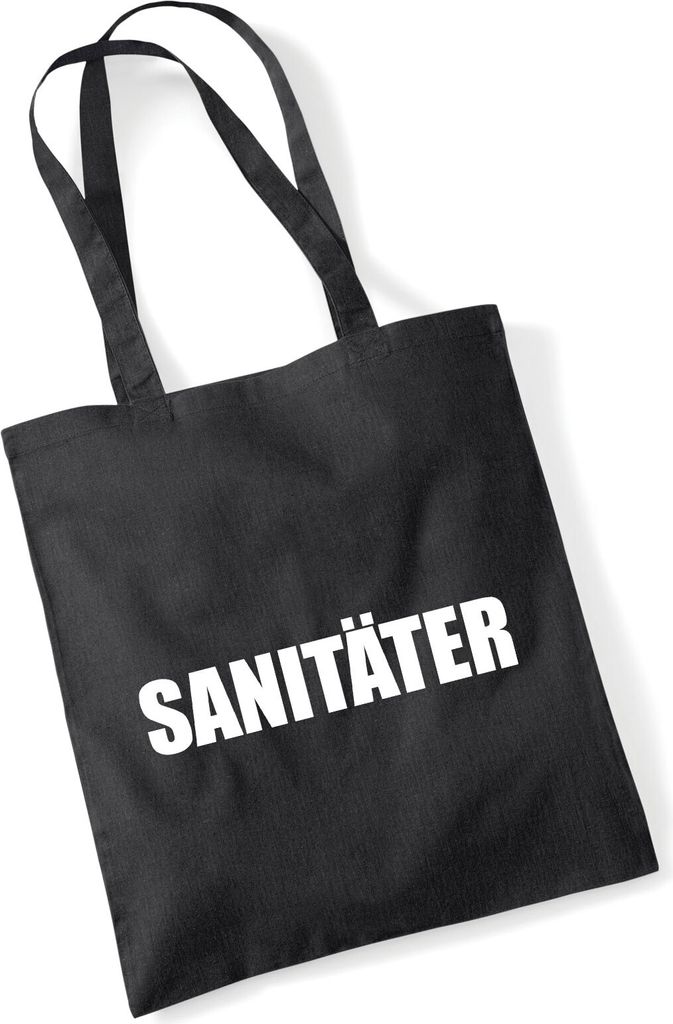 Huuraa Jutebeutel Sanitäter Schriftzug 10 Liter Black Baumwolle Tasche Geschenkidee