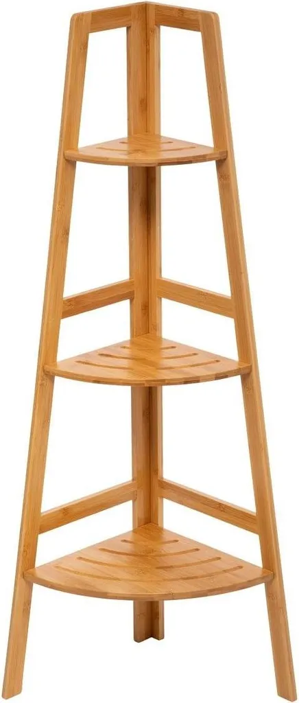 Étagère d'angle à 3 niveaux en bambou naturel - Rangement d'angle 25cm