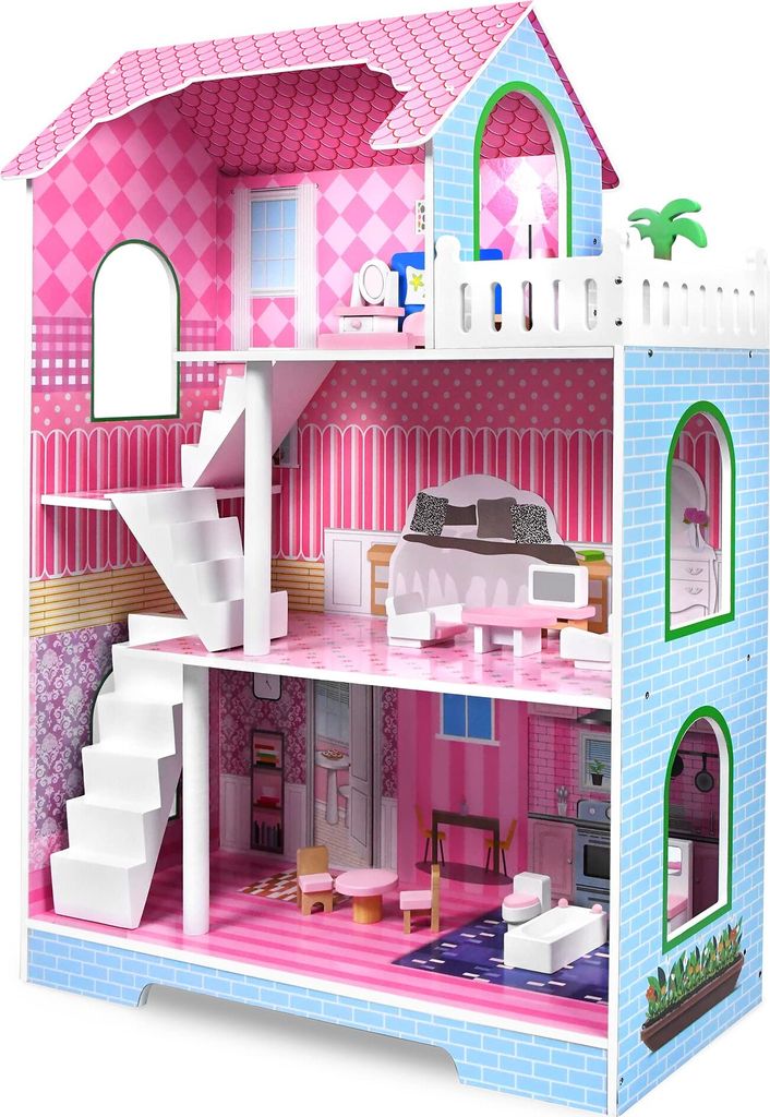 JOIEYOU Puppenhaus Holz Dollhouse 3 Etagen Puppenhäuser mit Produktbild 