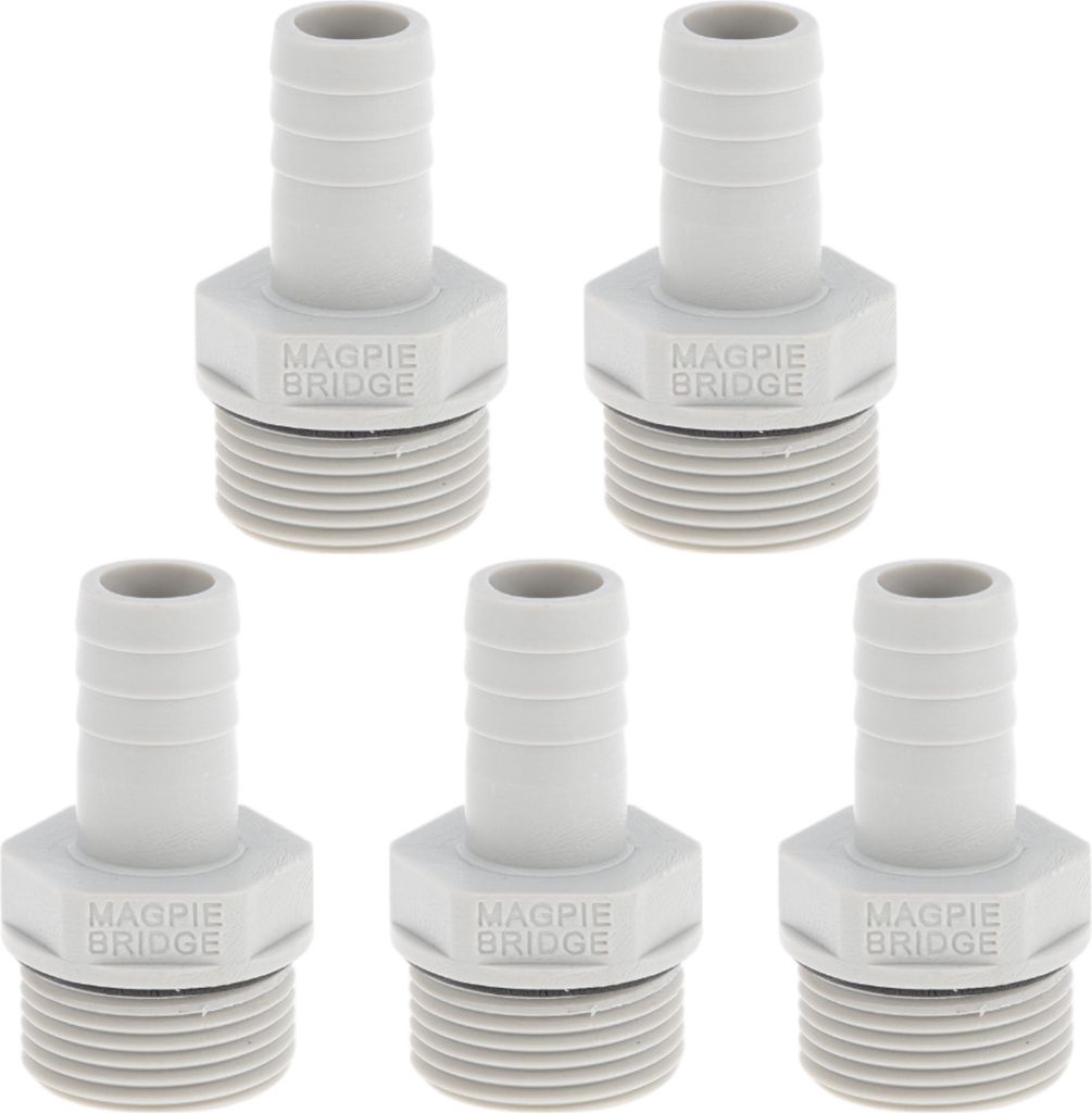 Kunststoff-Schlauchstutzenverbinder 35/64" 3/4"G Männliches Gewinde Gerader Rohrverbinder Grau Weiß 5 Stück
