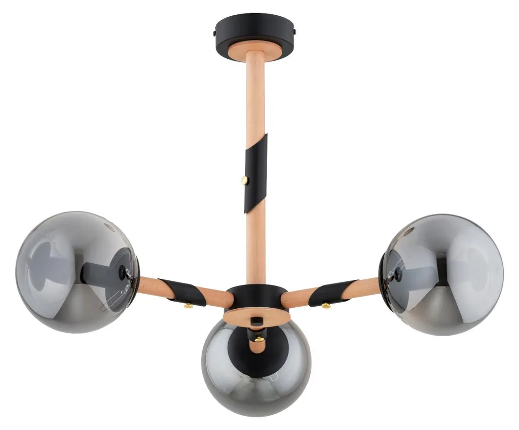 Lustre suspension design 3 globes graphite et bois naturel Alfa GELIA