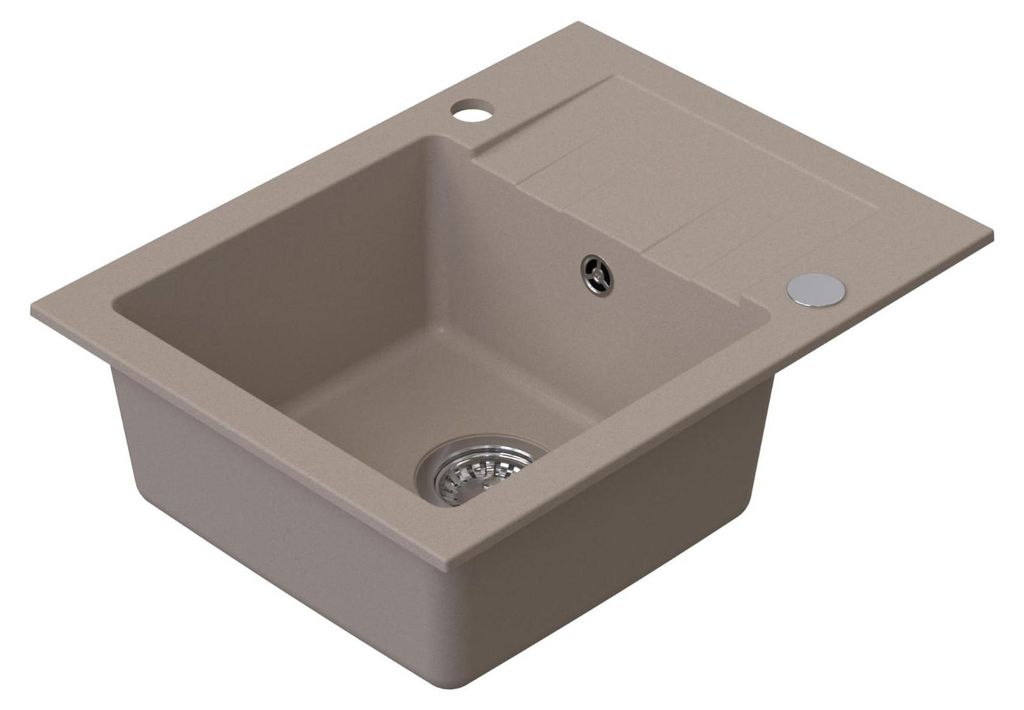 HOMEVELLO Spülbecken MIXA Einbecken Granitspüle 58x44x19,8cm Beige, Hochwertige Küchenspüle mit Siphon, Abtropffläche, Pflegeleicht, Kratzfest...