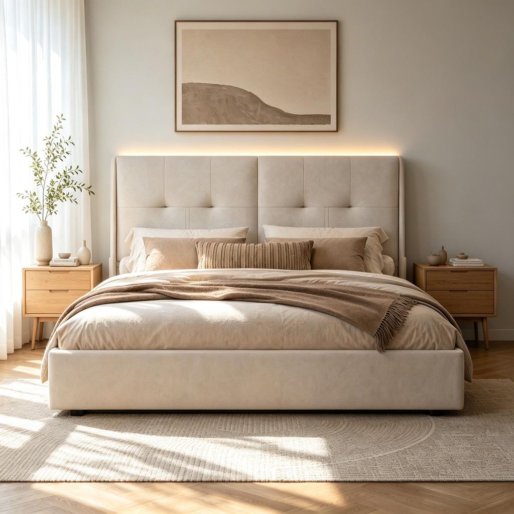 Łóżko platformowe INONEFT, 140x200 cm, z podświetleniem Zdjęcie produktu 