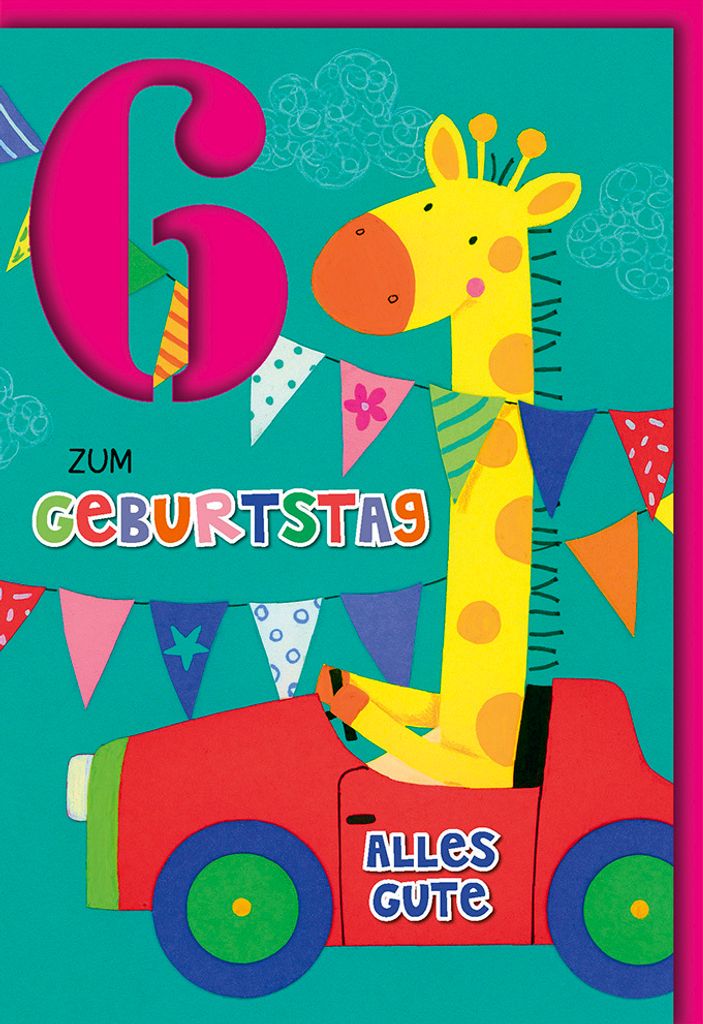 6. Geburtstag - Glückwunschkarte im Format 11,5 x 17 cm - Giraffe im A