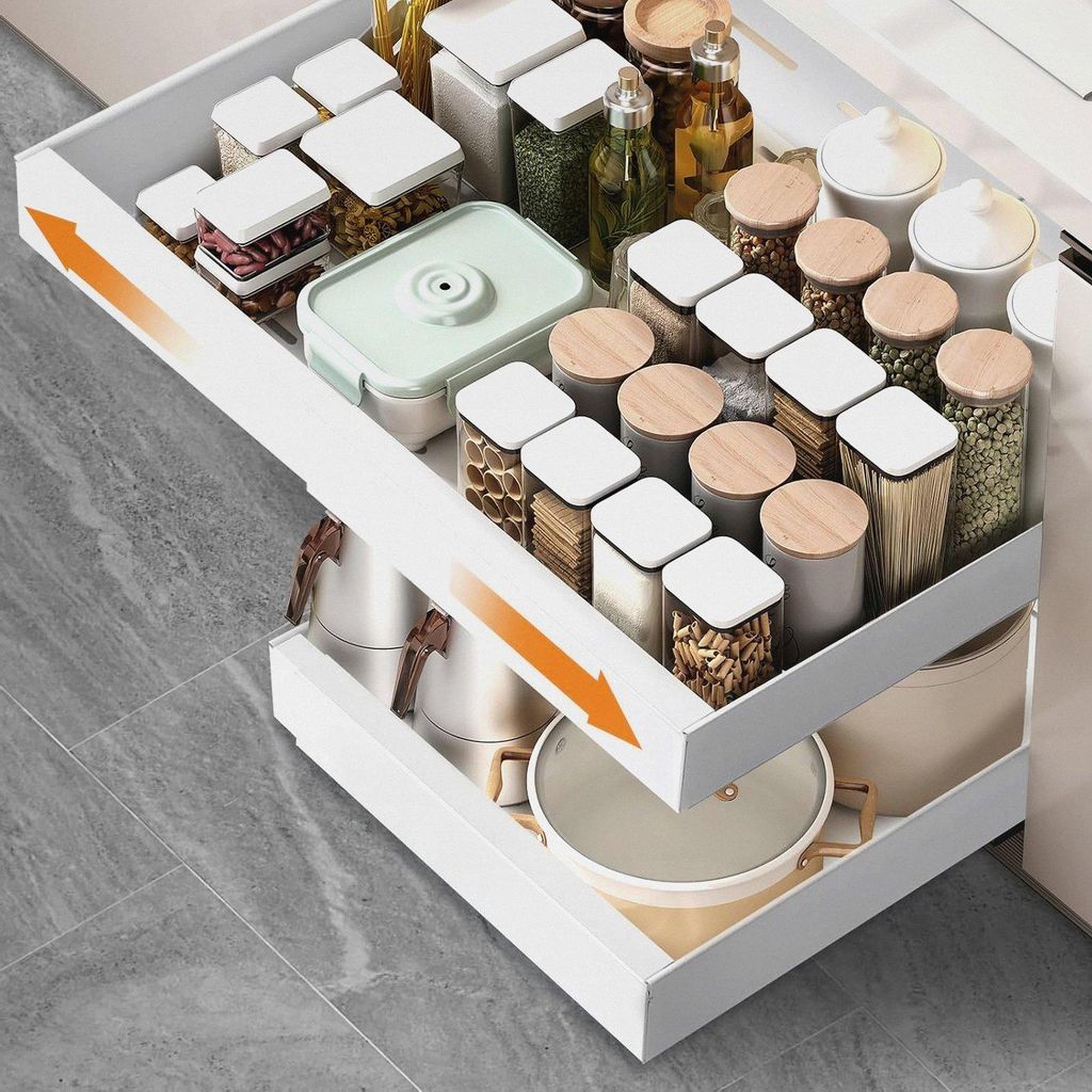 Teleskopschublade, Ausziehbare Schublade KüChe,KüChenschrank Organizer für KüChenschräNke, Schubladen Organizer,Kein Bohren und Nageln Erforde...