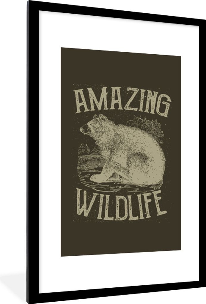 MuchoWow MuchoWow Gerahmtes Poster Jahrgang - Bär - Natur 60x90 cm - Poster mit zchwarzem Bilderrahmen - Dekoration - Wandposter Wohnzimmer - ...