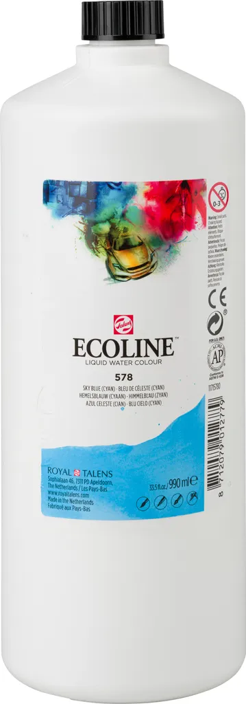 Ecoline Peinture Aquarelle liquide 990ml Bleu Ciel pour calligraphie