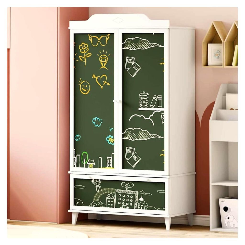Kreidetafel Kleiderschrank mit Schubladen aus Holzwerkstoff