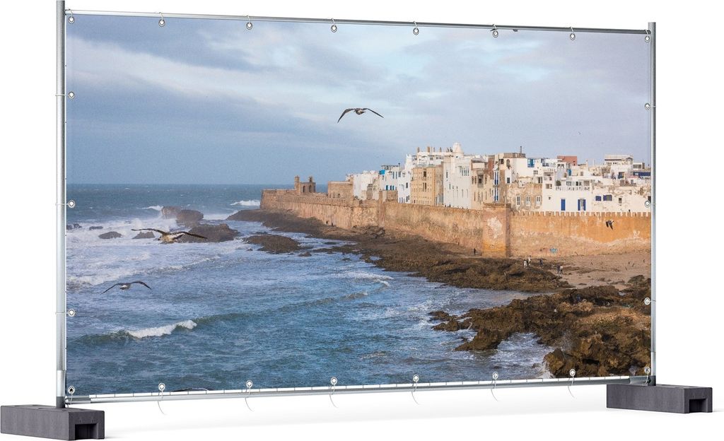 Wallario XXL Outdoor-Poster für Garten oder Balkon, Motiv Alte Stadt am Meer, in ca. 340 x 173 cm