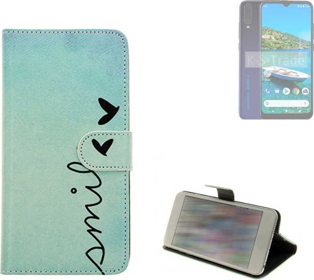 K-S-Trade Schutz Hülle Handy Hülle kompatibel mit General Mobile Gm 10 Hülle Handyhülle cover bookstyle Etui Handyhülle “smile“ türkis