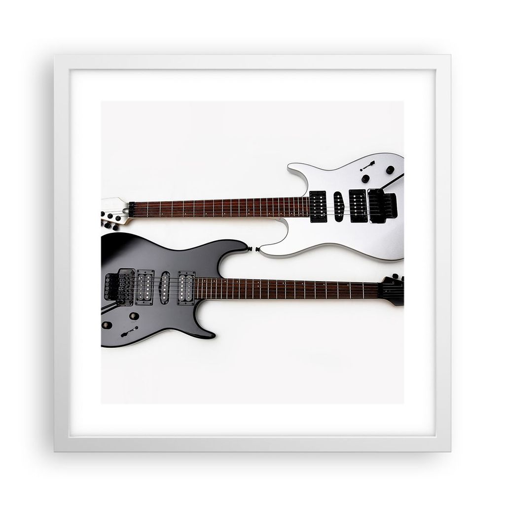 Gerahmtes Poster - Weißer Rahmen - E-Gitarren Streicher Musikinstrument - 40x40 cm - Wand Bild - Wanddeko - Wandbilder - Wandposter - Bilderrahmen...