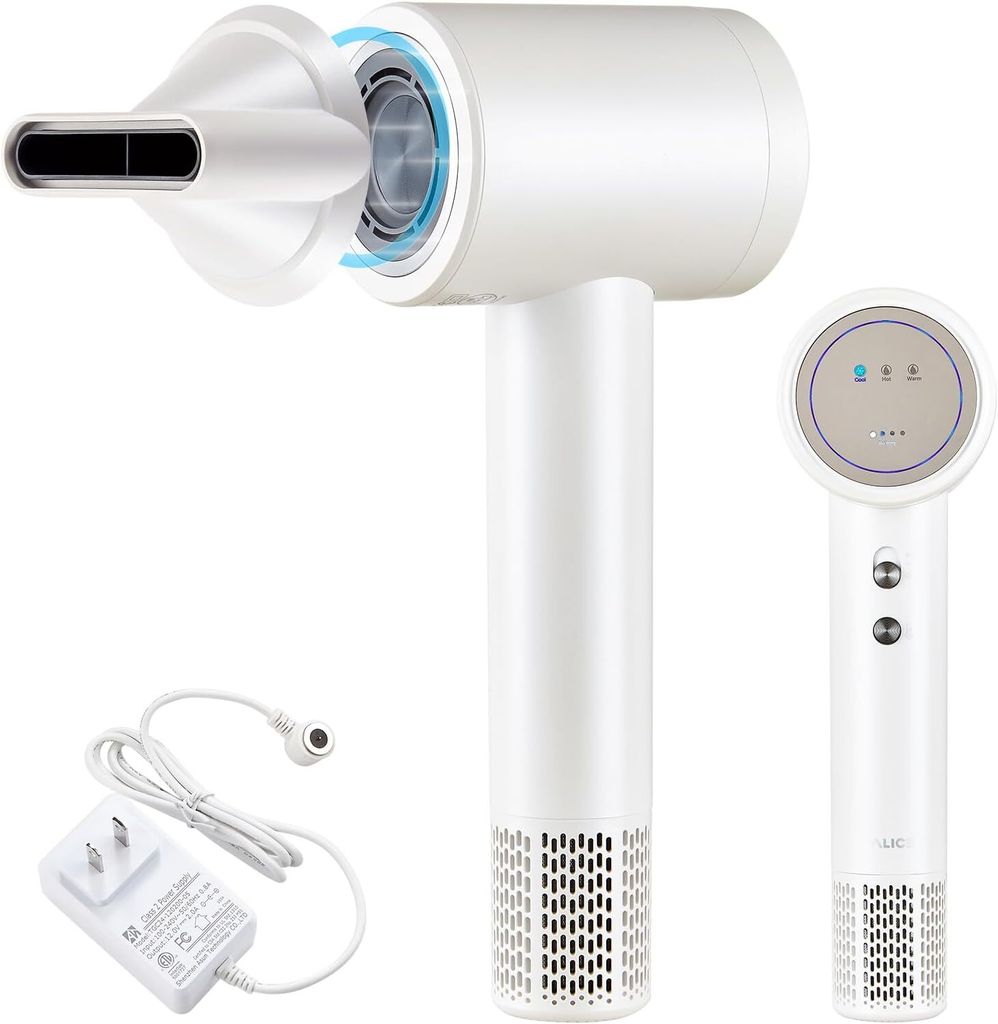 Föhn Kabellos, Ionen Kabelloser Haartrockner Fön mit 110,000 U/min Motor, Akku Föhn mit 4 Aufladungsmodi und Magnetdüse, Reisefön für Frauen
