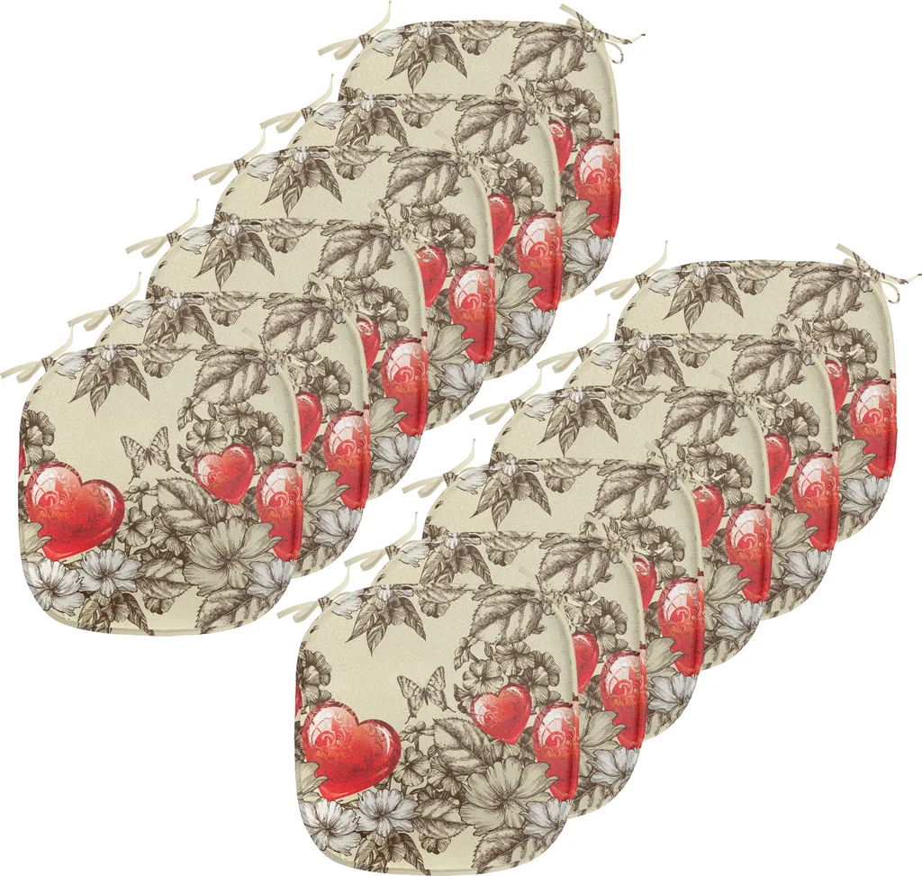 Set 12 Cuscini Sedie ABAKUHAUS | Fiori Rossi e Farfalle Beige 40x40