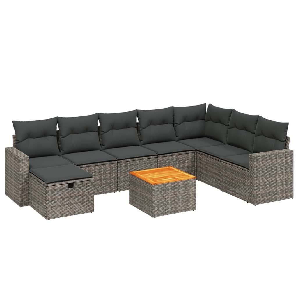 vidaXL 9-tlg. Garten-Sofagarnitur mit Kissen Grau Poly Rattan