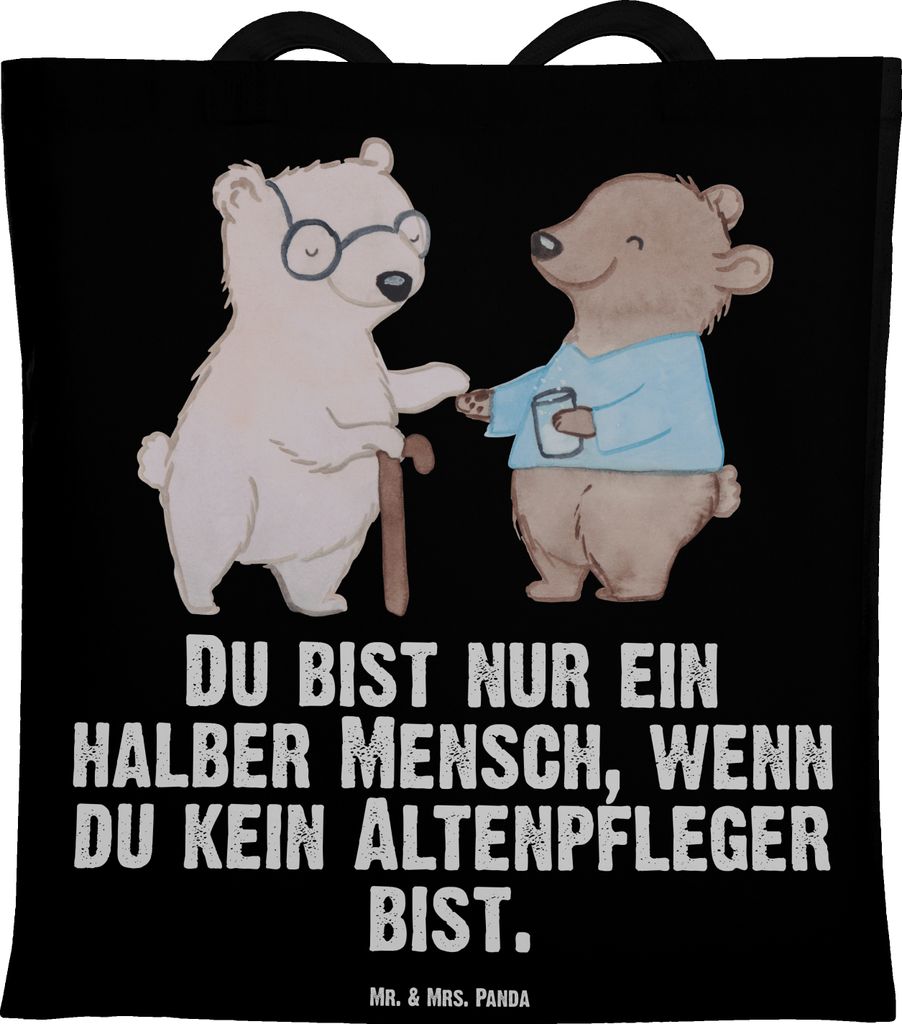 Mr. & Mrs. Panda Stoffbeutel Altenpfleger Herz - Schwarz - Geschenk, Beruf, Tasche, Spruch, Witzig, Laptoptasche, Tote Bag, Lustig, canvas, Uni, Sc...