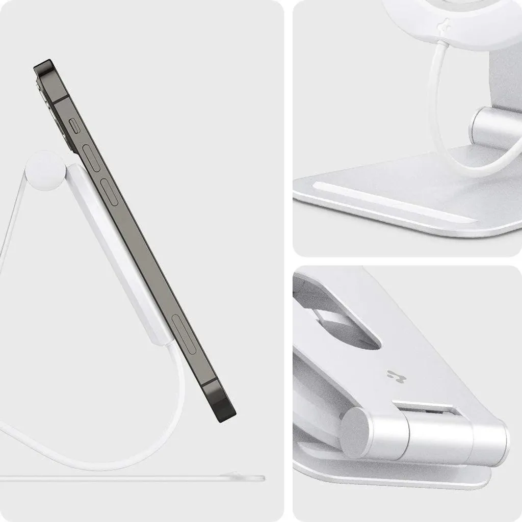 Support MagSafe Spigen MagFit Blanc Antidérapant avec Fixation Stable Table