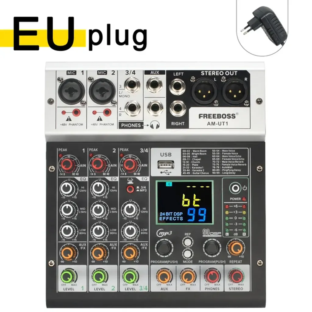 Table de mixage Bluetooth AM-UT1-EU avec 4 entrées et port USB intégré - 2