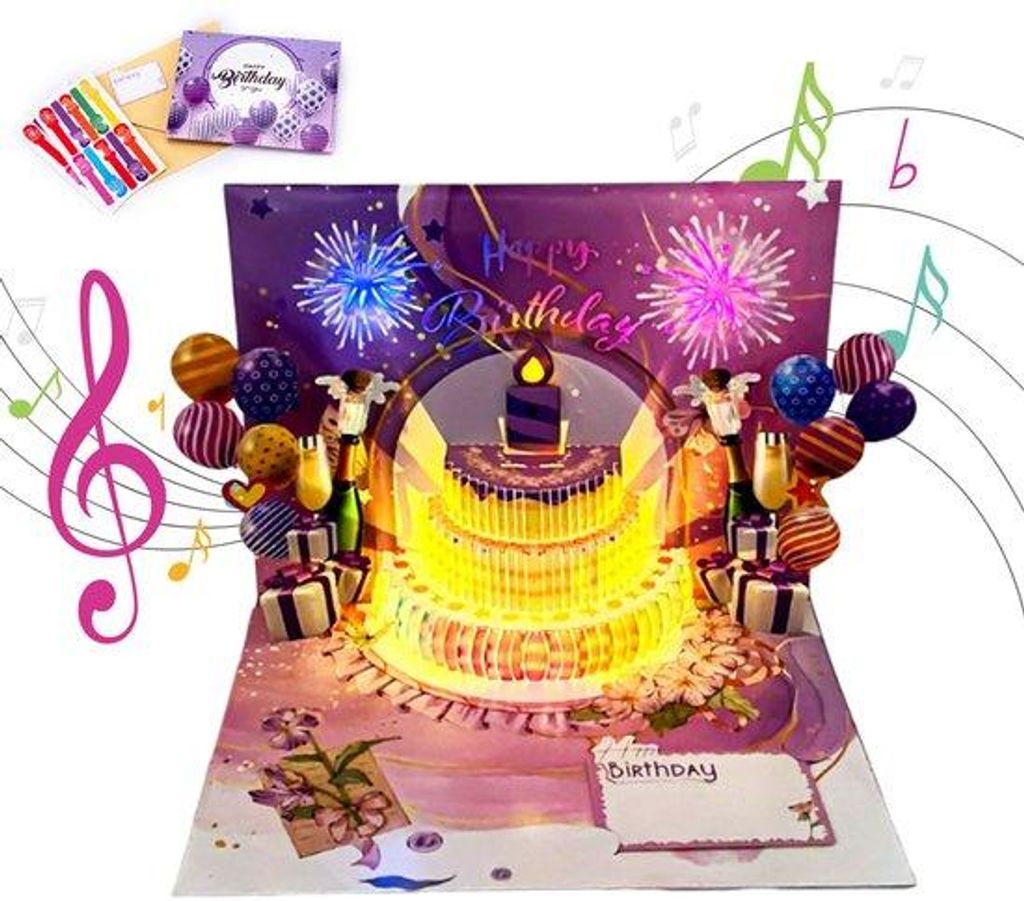 Verjaardagskarte mit Lichteffekt - Gruselige 3D Karte - LED-Lichterkarte - Geschenk für Frauen, Kinder, Freunde, Familie - Blau