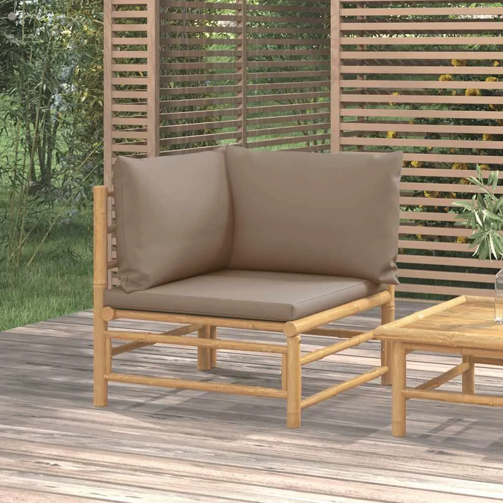 Divano da giardino angolare con cuscini in bambù color tortora - 2